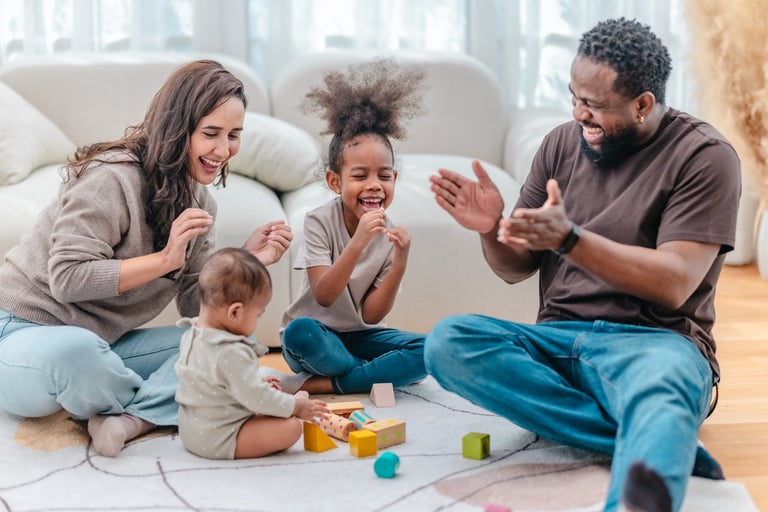 Heartwarming scene of diverse family spending quality time together in living room